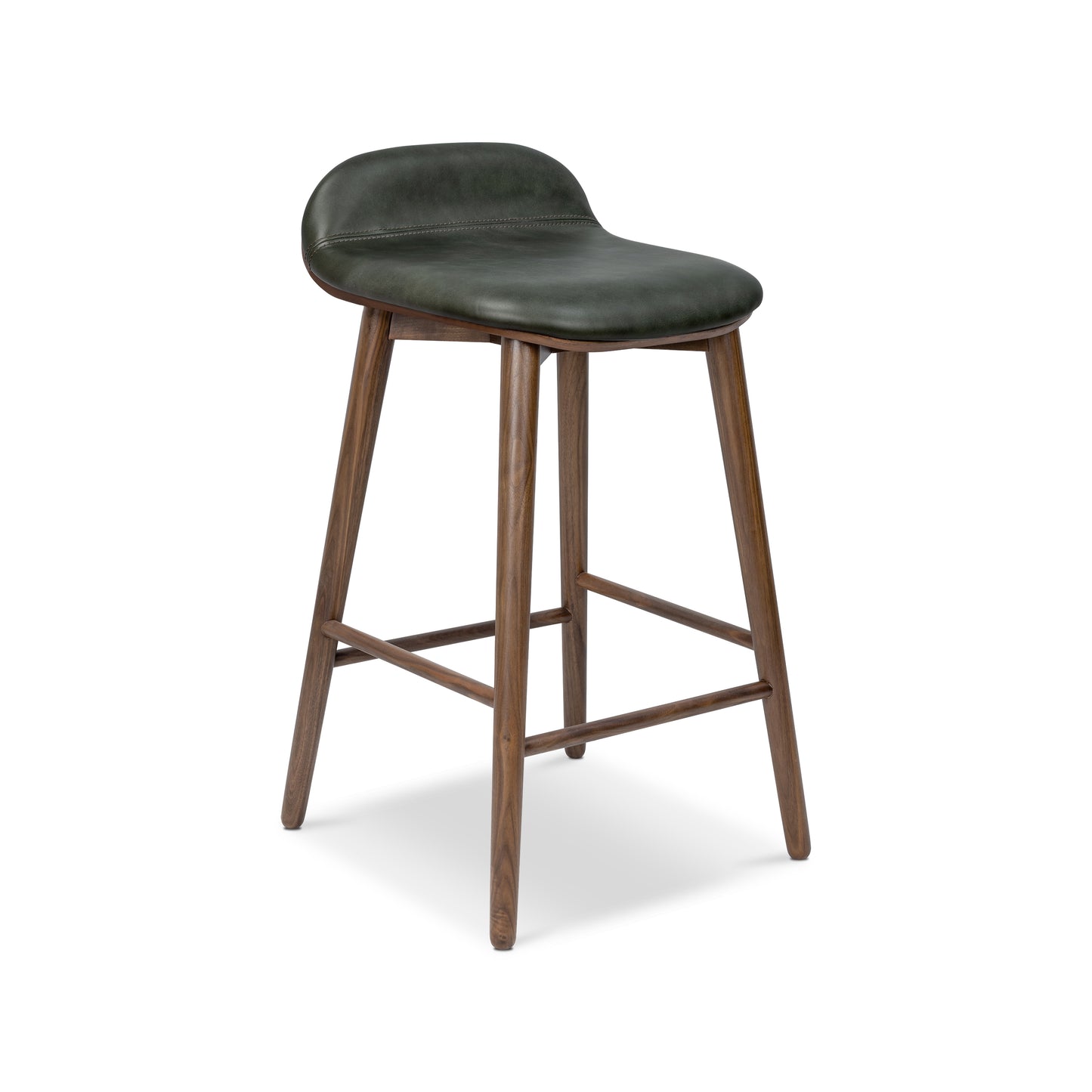 Notello Leather Counter Stool | Green/Walnut