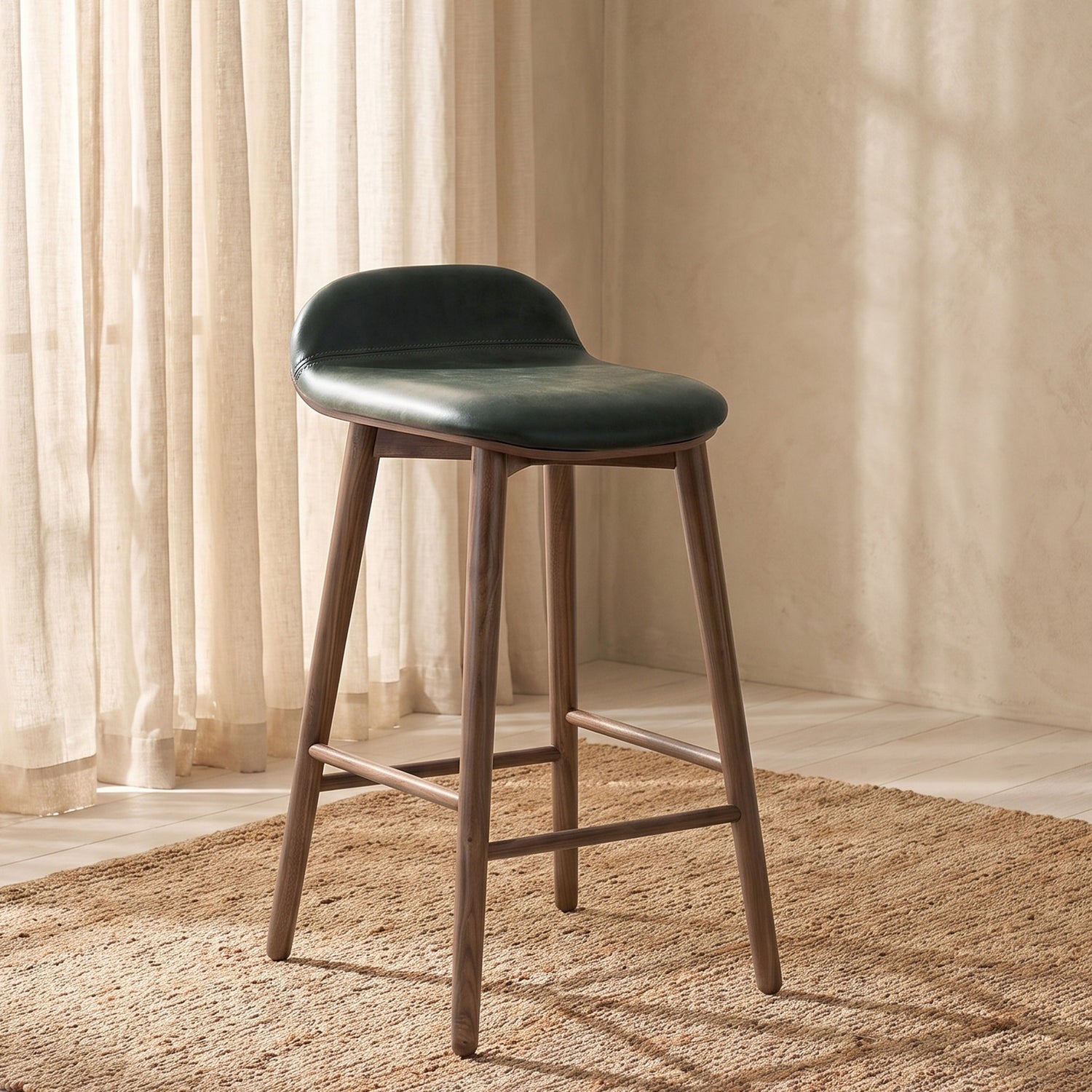 Notello Leather Counter Stool | Green/Walnut lifestyle_image