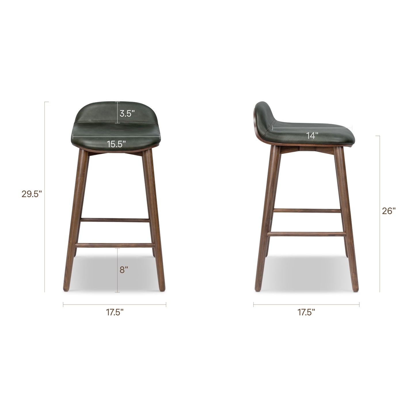 Notello Leather Counter Stool | Green/Walnut