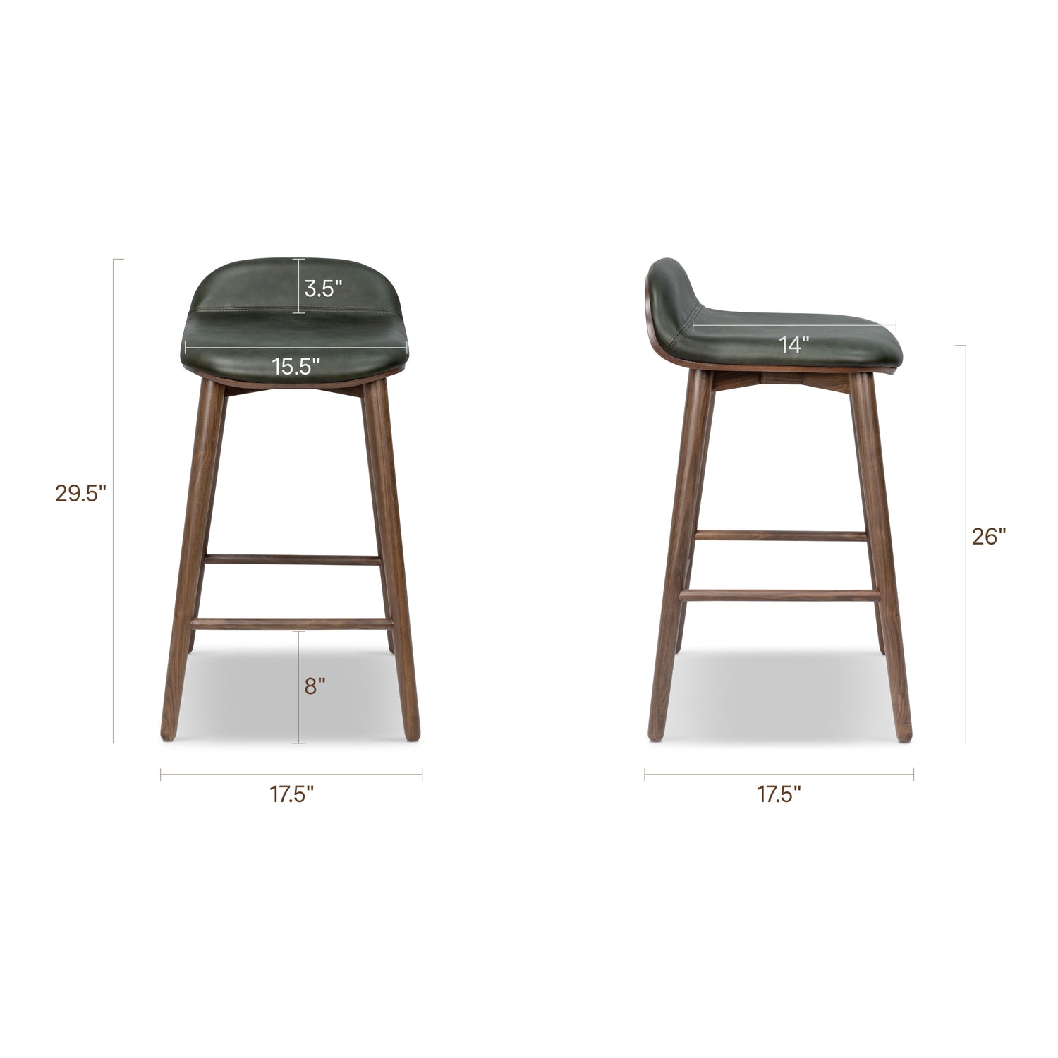 Notello Leather Counter Stool | Green/Walnut 
