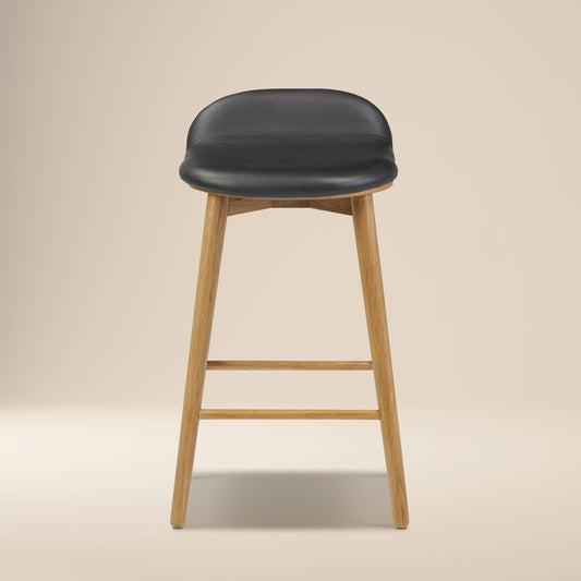 Notello Leather Counter Stool | Black/Oak