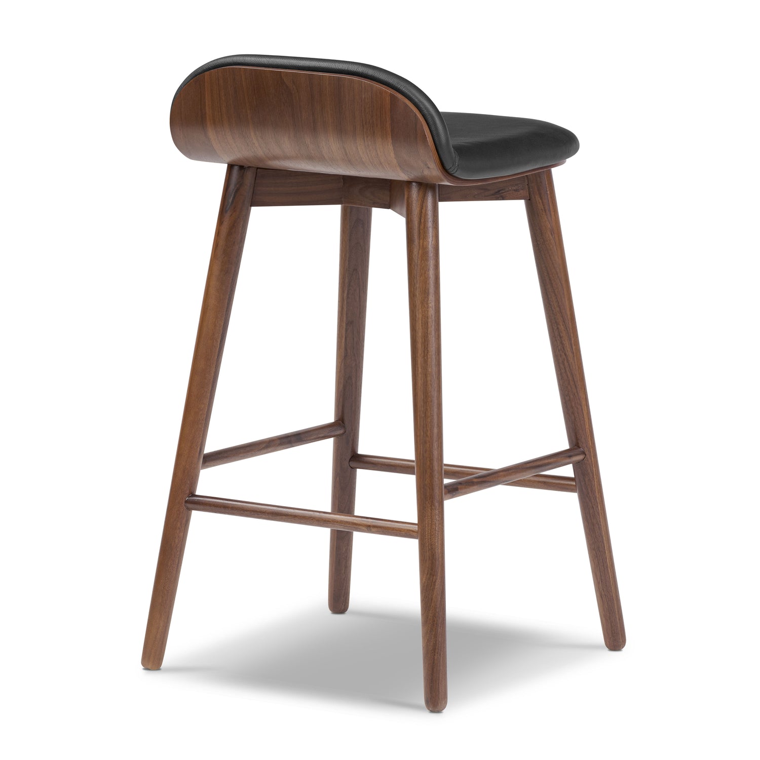 Notello Leather Counter Stool | Black/Walnut 