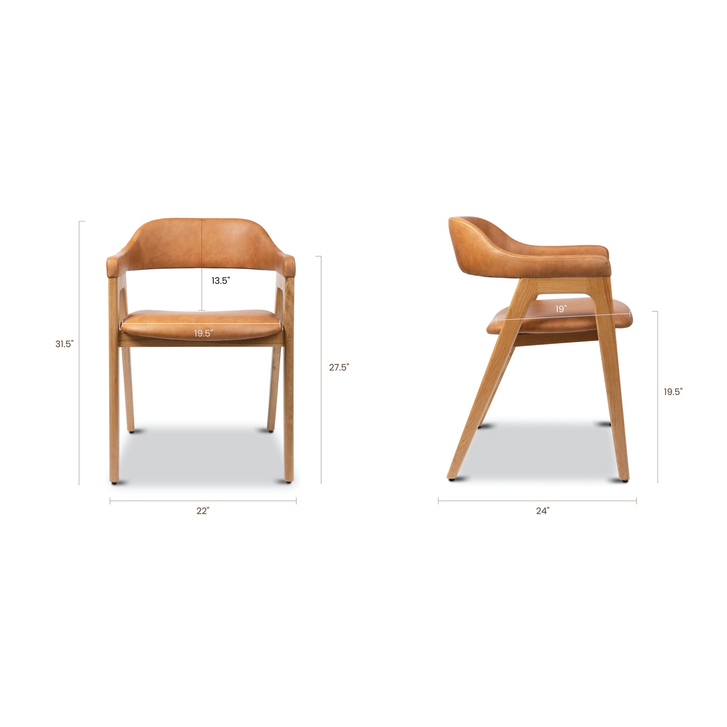 Lando Leather Dining Chair | Caramel Tan/Oak 