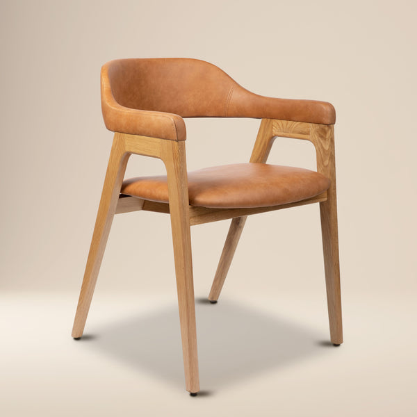 Lando Leather Dining Chair | Caramel Tan/Oak