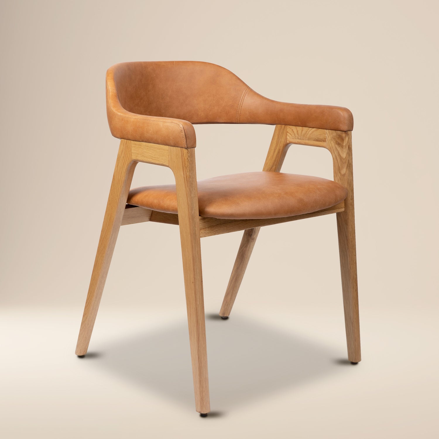 Lando Leather Dining Chair | Caramel Tan/Oak 