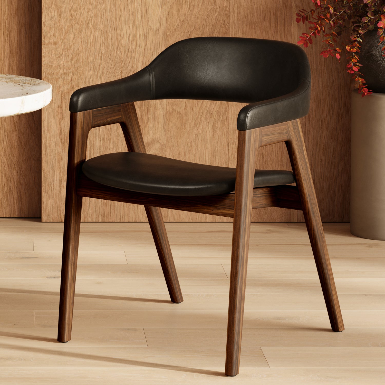 Lando Leather Dining Chair | Black/Walnut lifestyle_image
