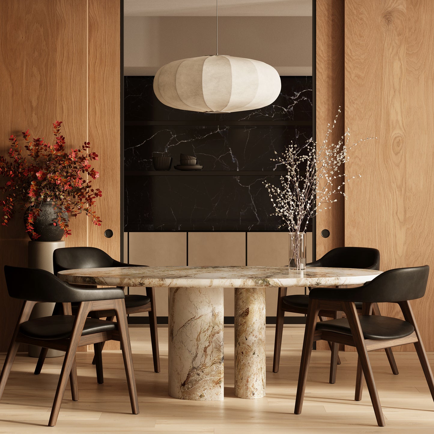 Lando Leather Dining Chair | Black/Walnut