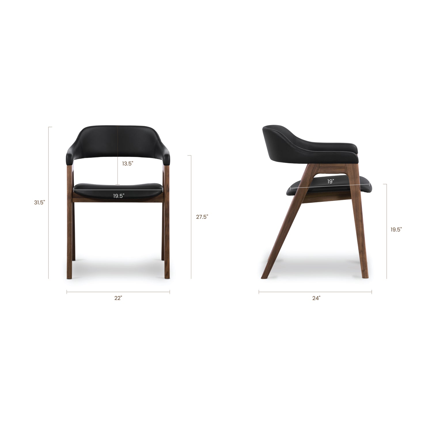 Lando Leather Dining Chair | Black/Walnut 