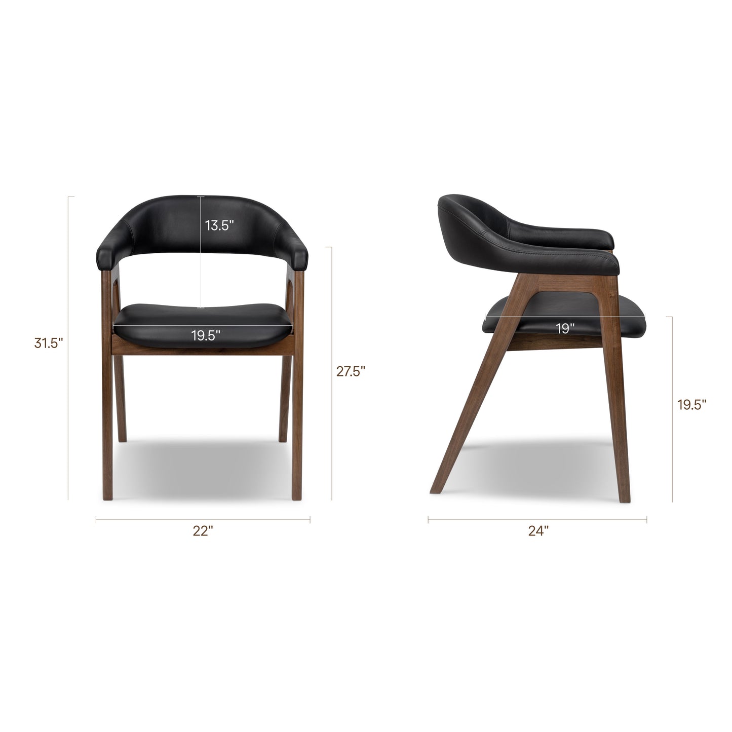 Lando Leather Dining Chair | Black/Walnut