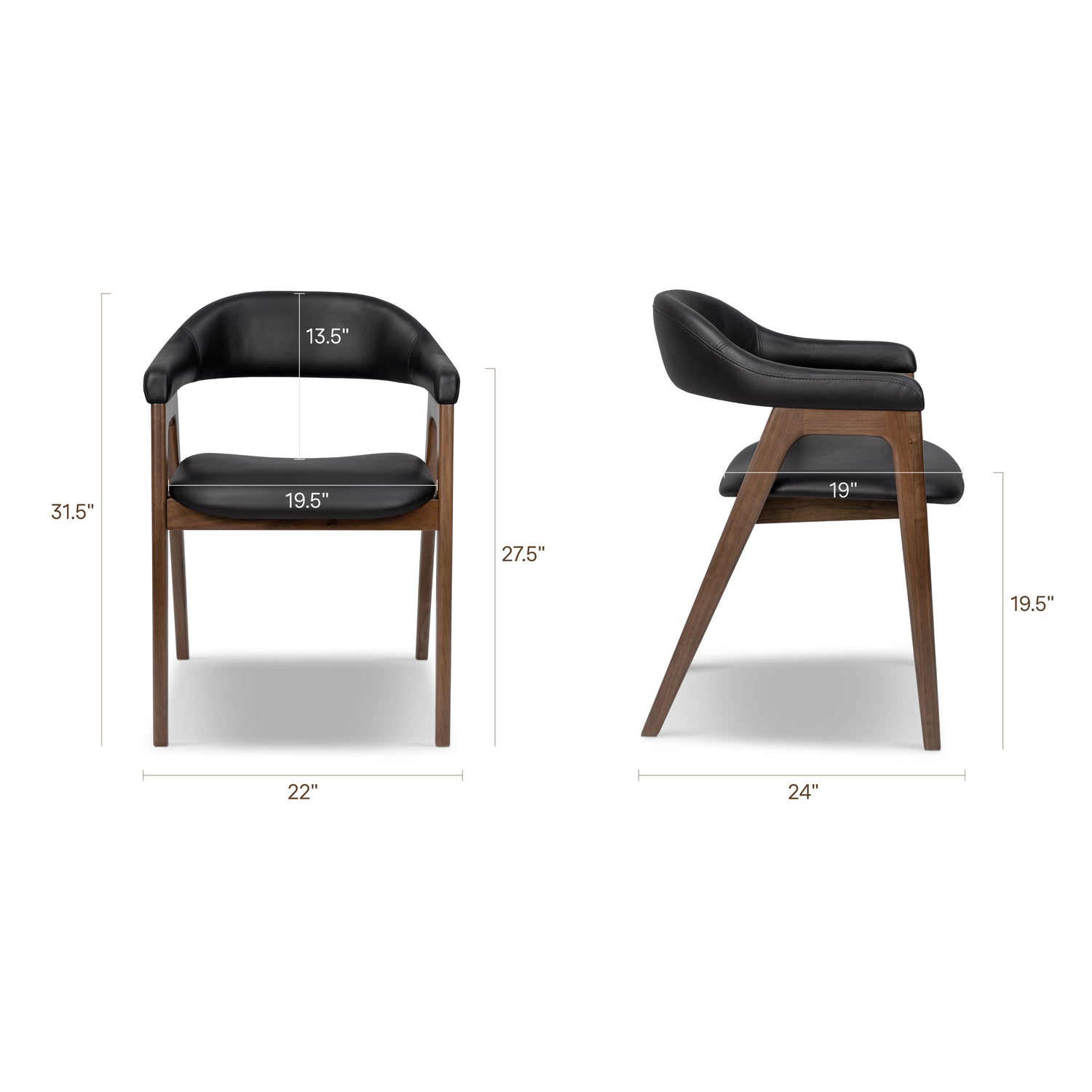 Lando Leather Dining Chair | Black/Walnut 