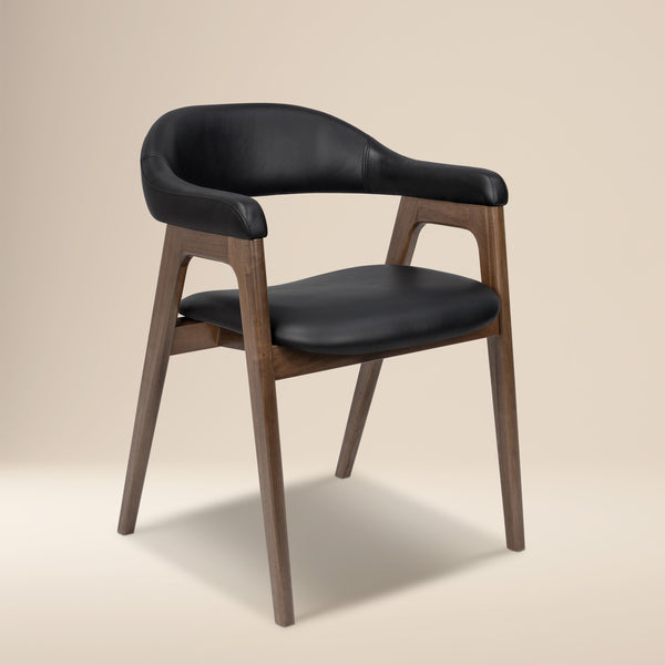 Lando Leather Dining Chair | Black/Walnut