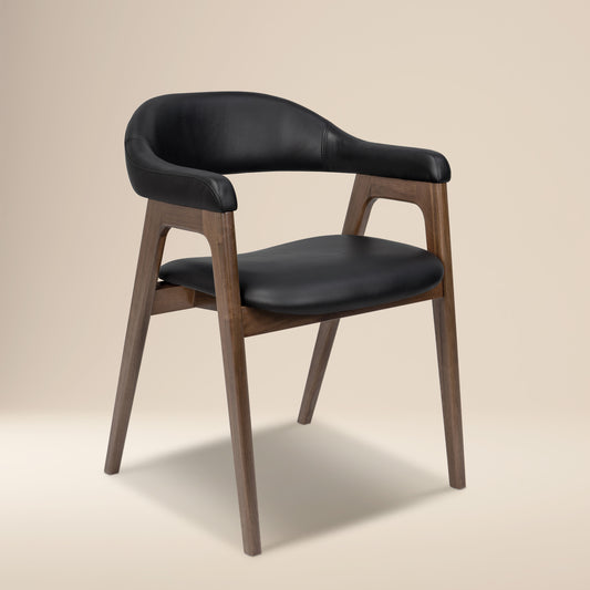 Lando Leather Dining Chair | Black/Walnut