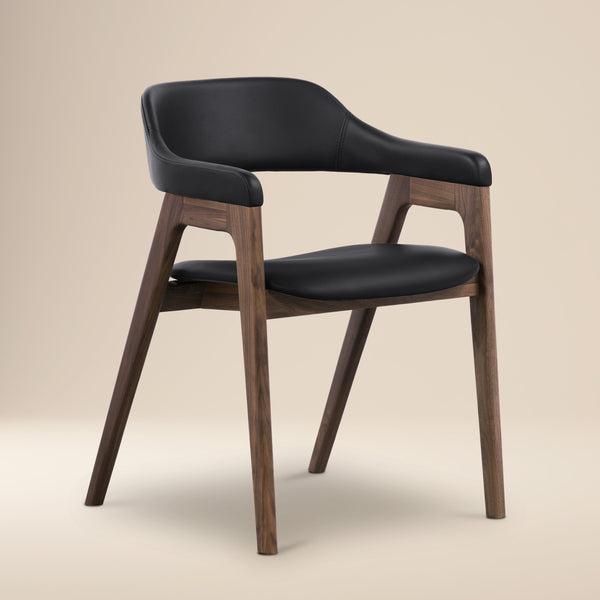 Lando Leather Dining Chair | Black/Walnut