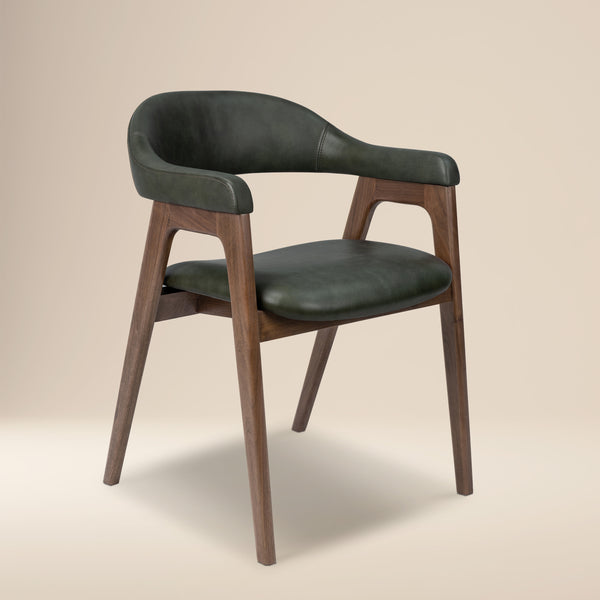 Lando Leather Dining Chair | Green/Walnut