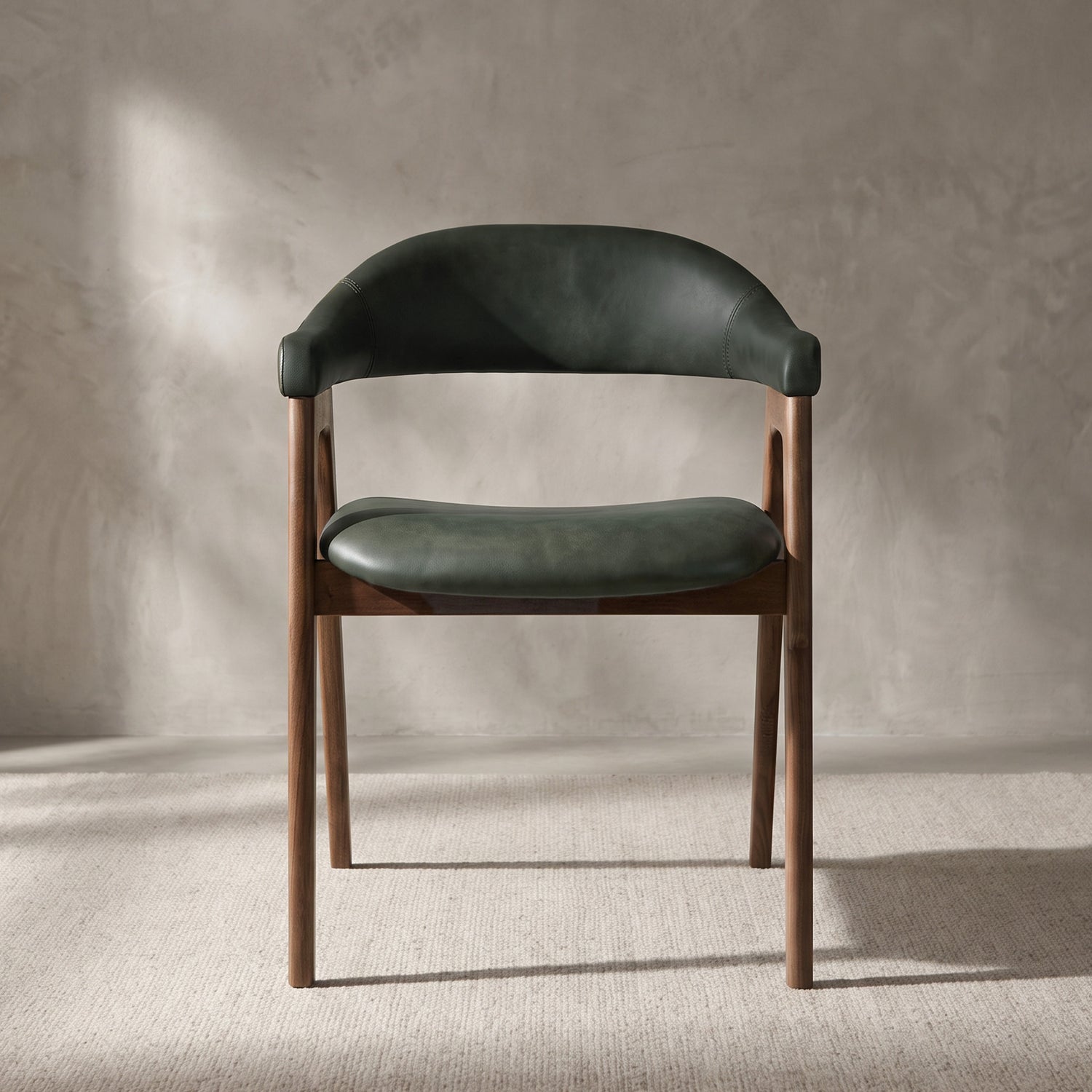 Lando Leather Dining Chair | Green/Walnut lifestyle_image