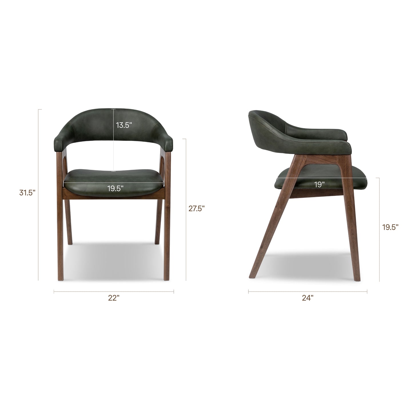 Lando Leather Dining Chair | Green/Walnut