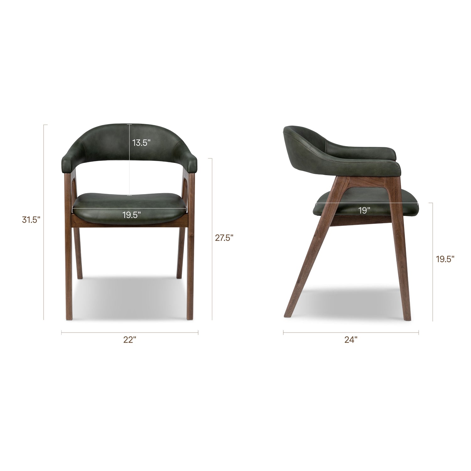 Lando Leather Dining Chair | Green/Walnut 