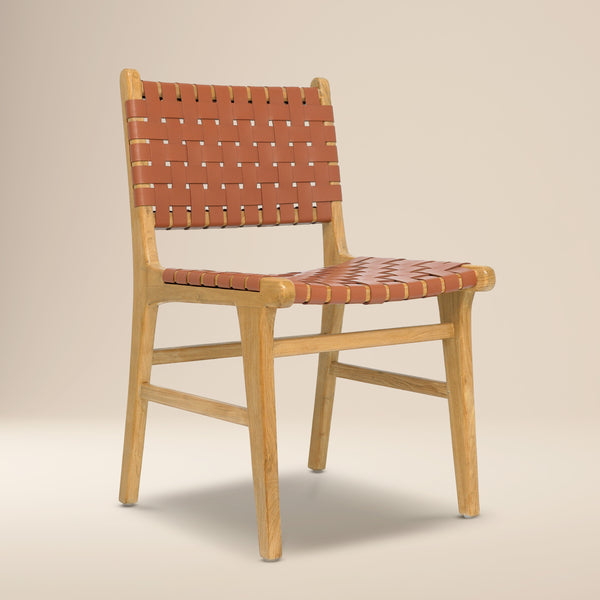 Banda Teak & Leather Dining Chair | Fauve Tan