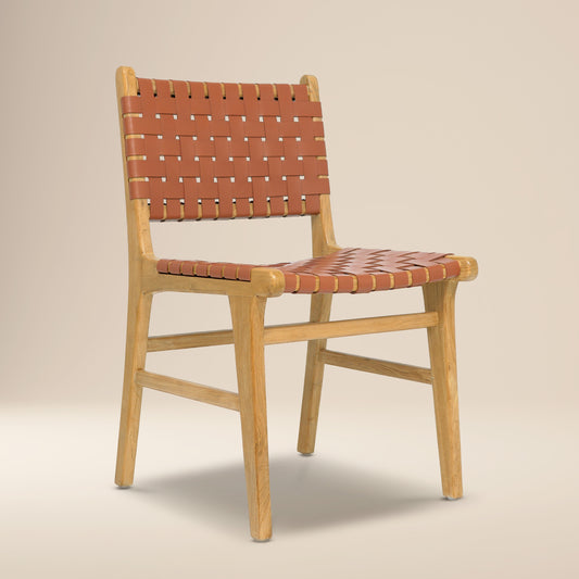 Banda Teak & Leather Dining Chair | Fauve Tan