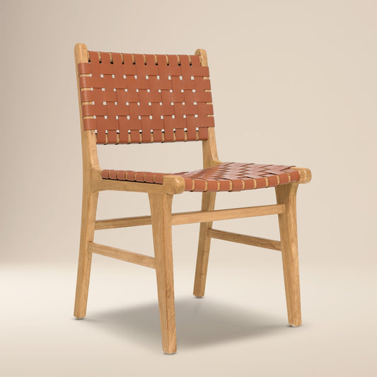 Banda Teak & Leather Dining Chair | Fauve Tan