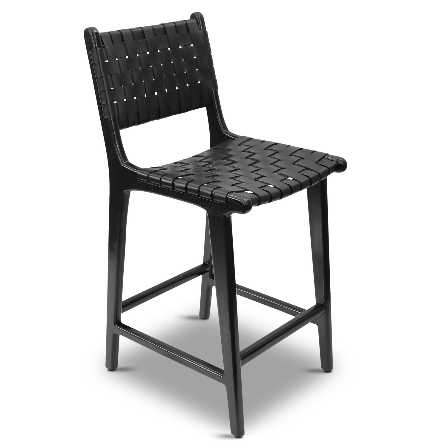 Banda Teak & Leather Counter Height Stool | Havana Black 
