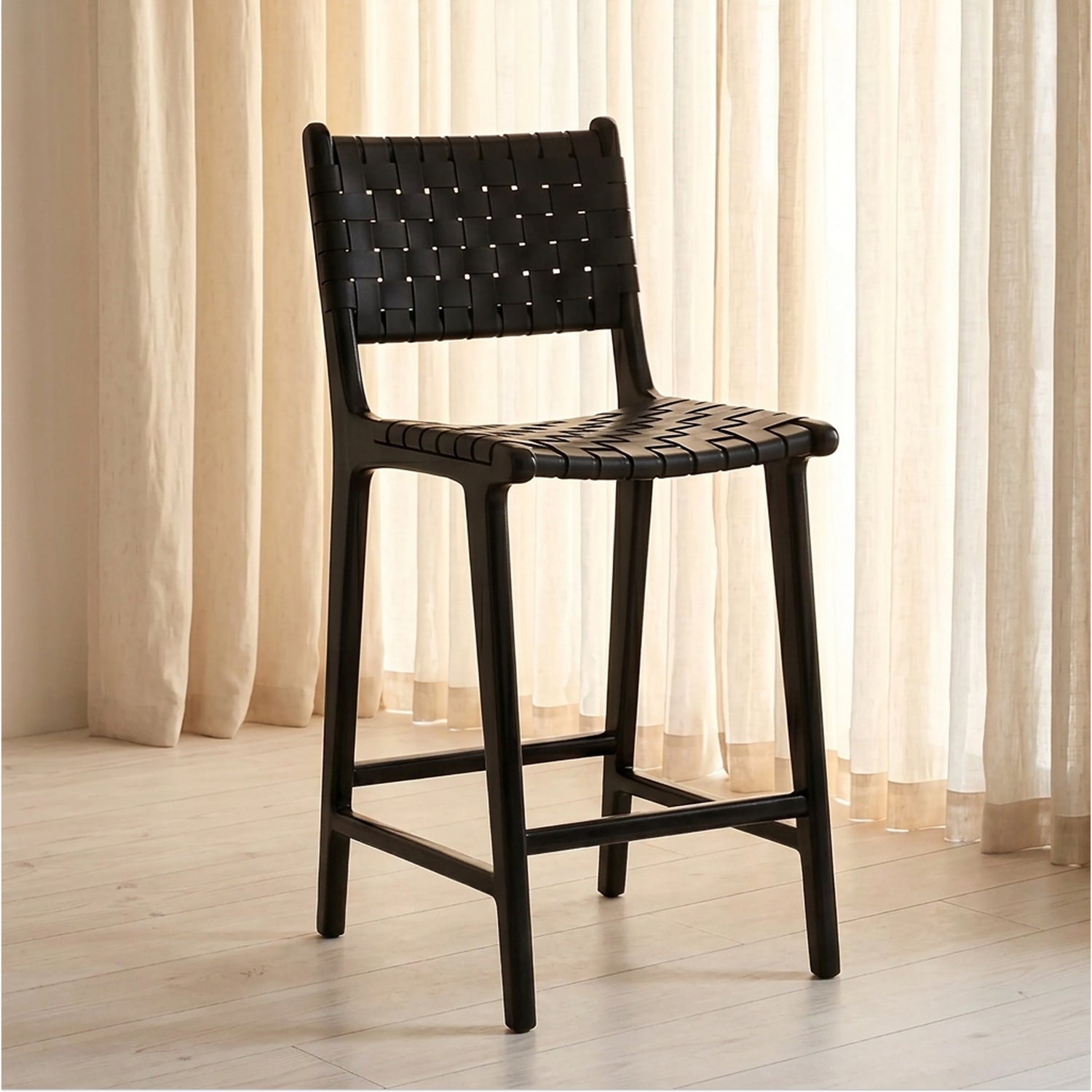 Banda Teak & Leather Counter Height Stool | Havana Black lifestyle_image