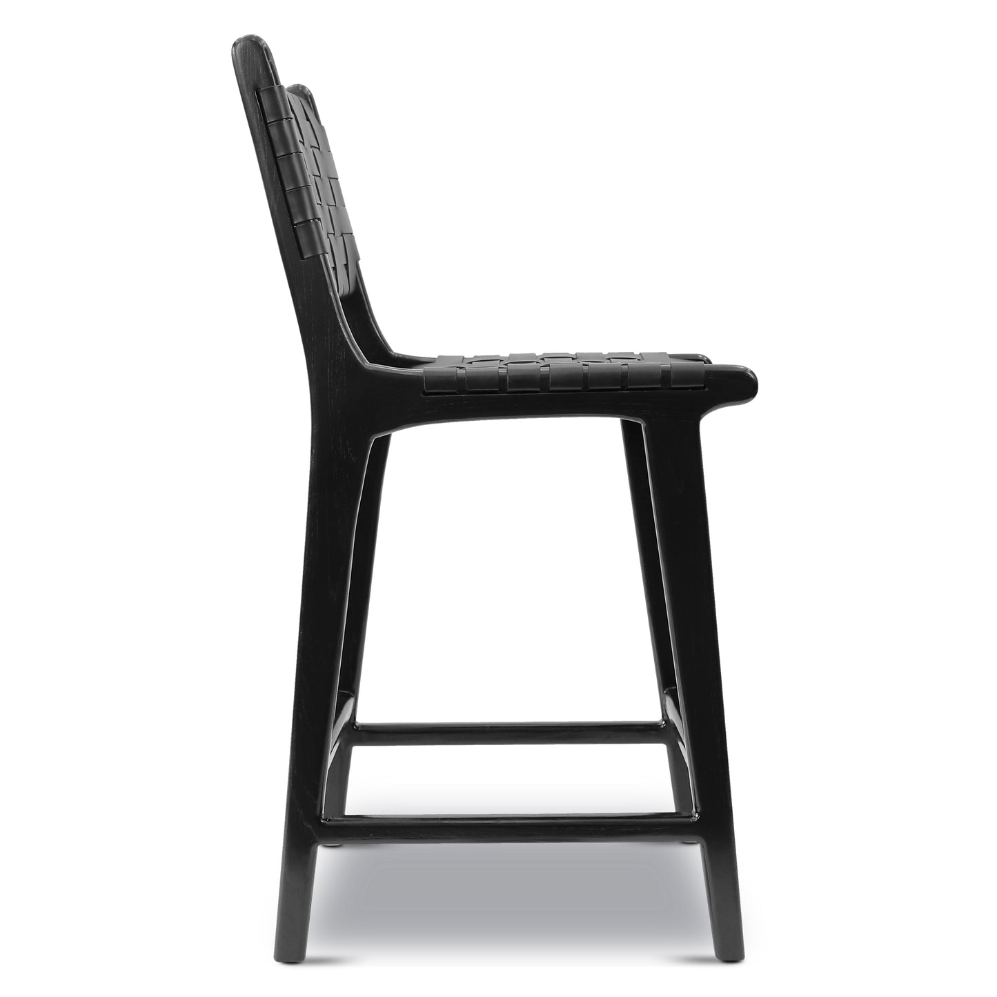 Banda Teak & Leather Counter Height Stool | Havana Black