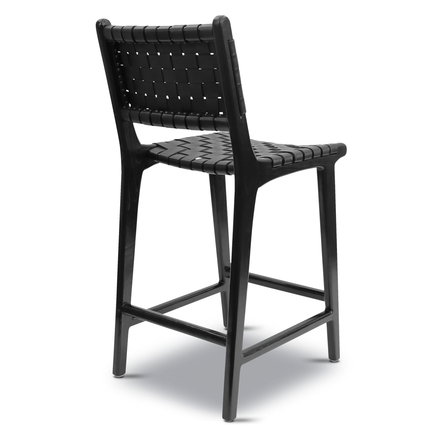 Banda Teak & Leather Counter Height Stool | Havana Black