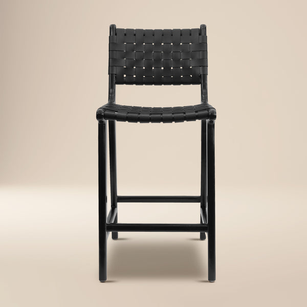 Banda Teak & Leather Counter Height Stool | Havana Black