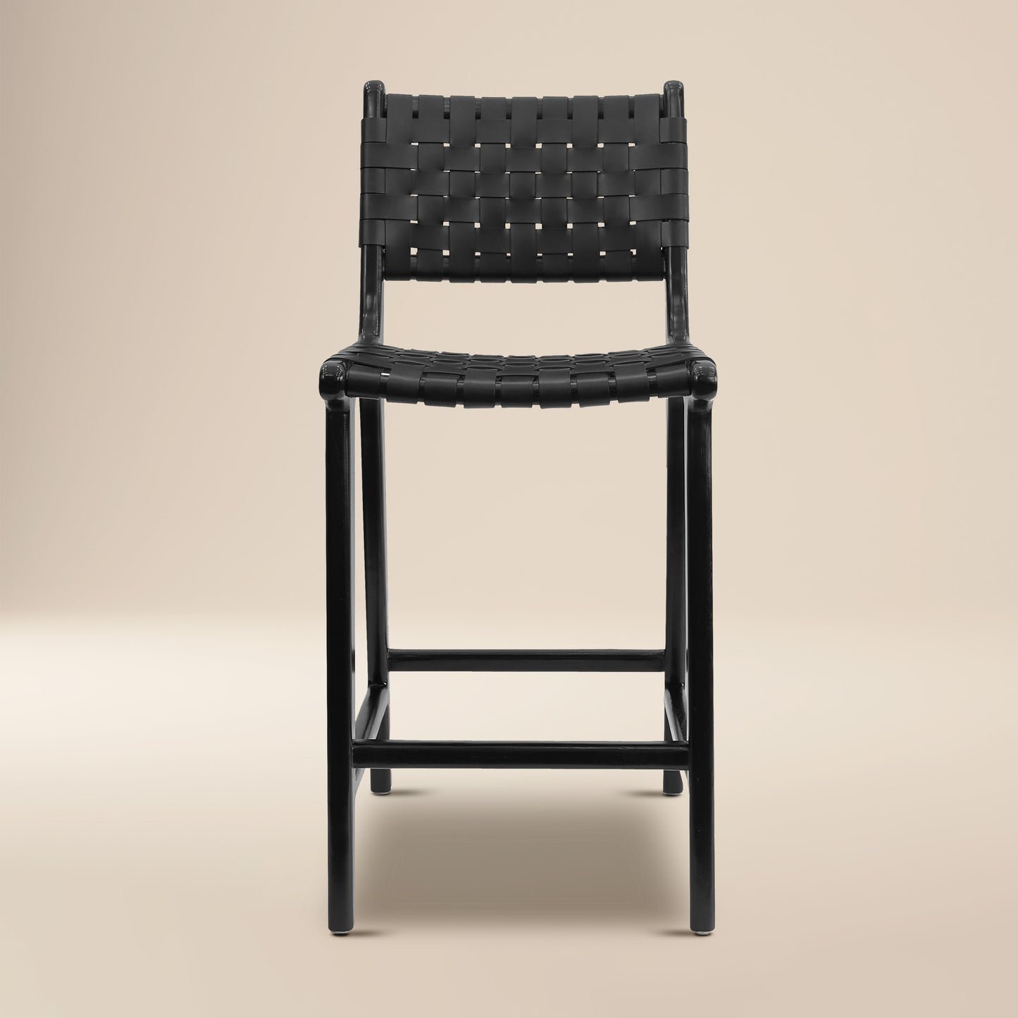 Banda Teak & Leather Counter Height Stool | Havana Black