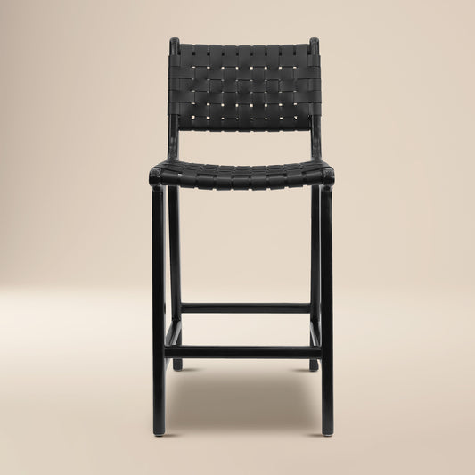 Banda Teak & Leather Counter Height Stool | Havana Black