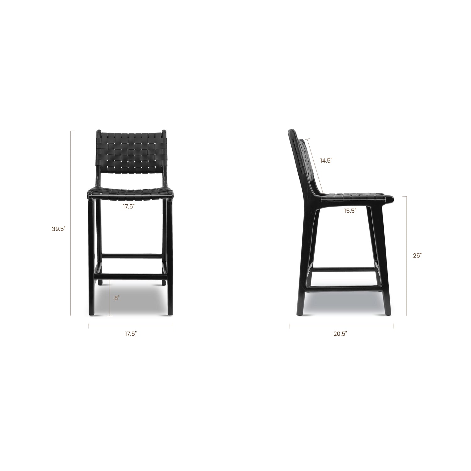 Banda Teak & Leather Counter Height Stool | Havana Black 