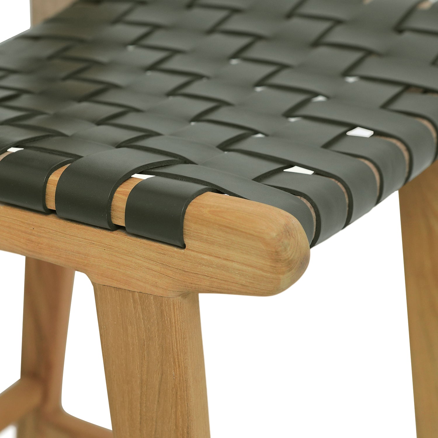 Banda Teak & Woven Leather Counter Height Stool | Hunter Green 