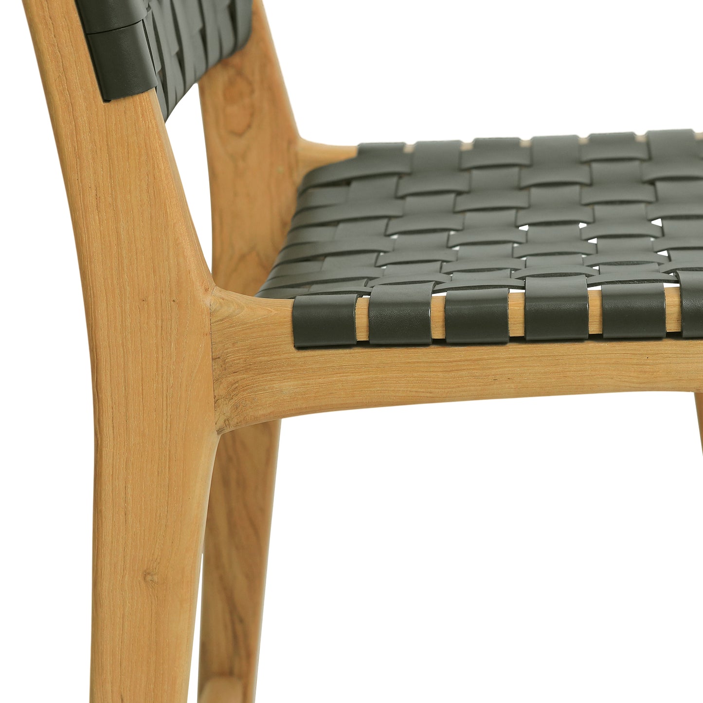 Banda Teak & Woven Leather Counter Height Stool | Hunter Green