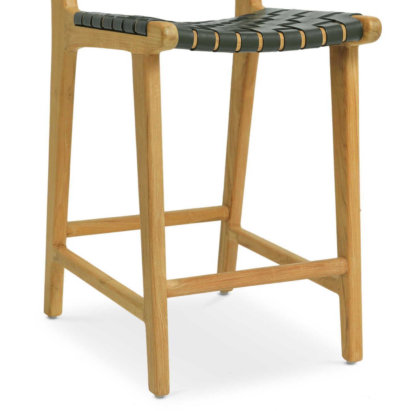 Banda Teak & Woven Leather Counter Height Stool | Hunter Green