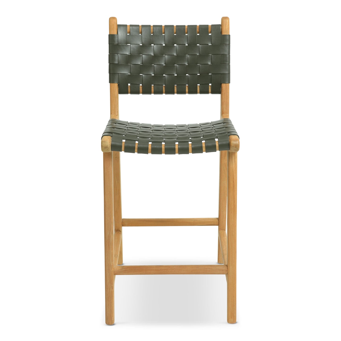 Banda Teak & Woven Leather Counter Height Stool | Hunter Green
