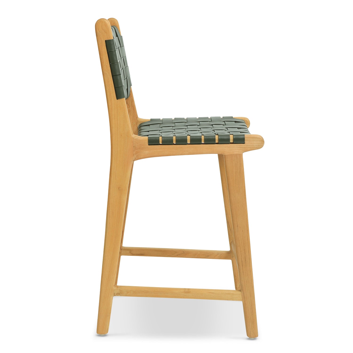 Banda Teak & Woven Leather Counter Height Stool | Hunter Green 