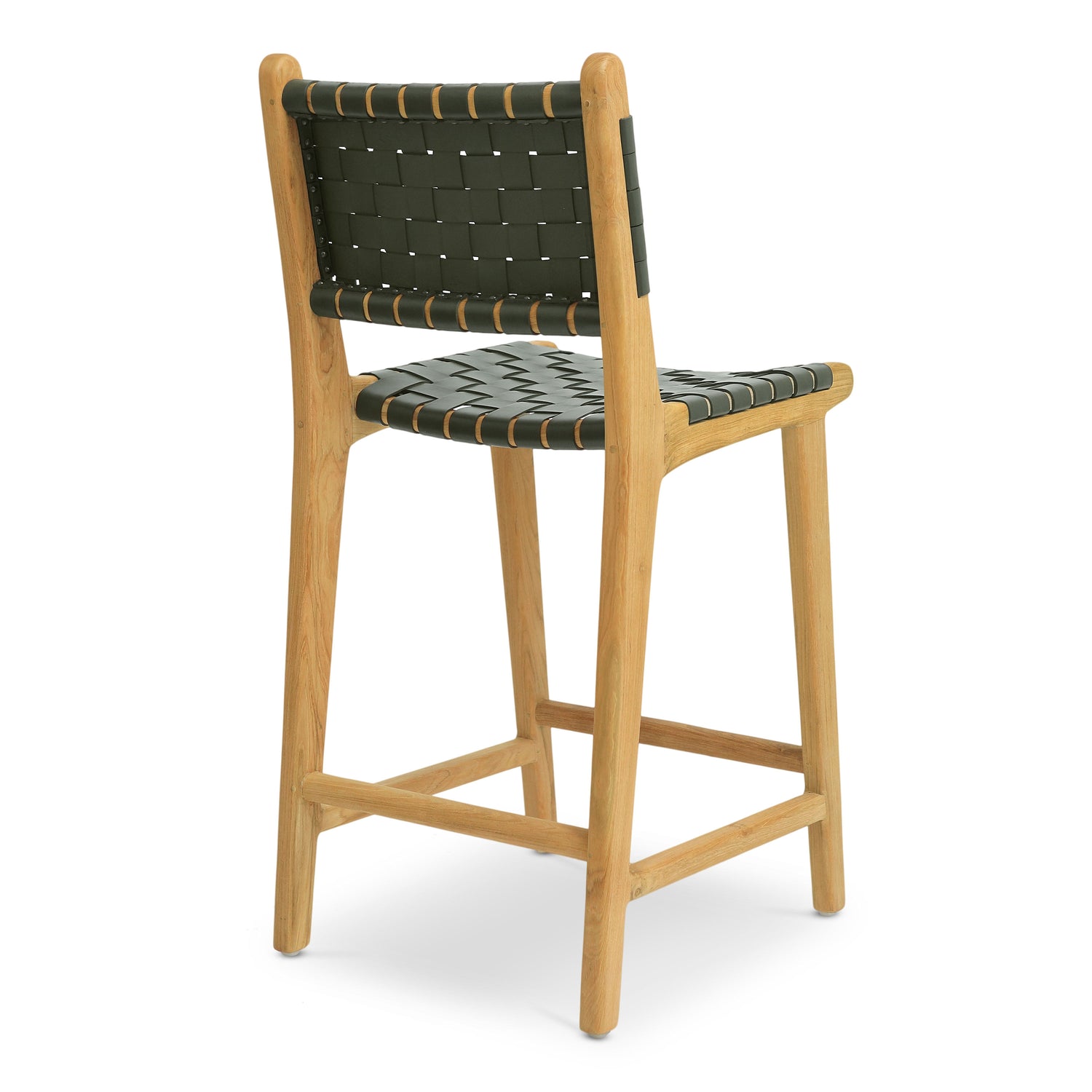 Banda Teak & Woven Leather Counter Height Stool | Hunter Green 