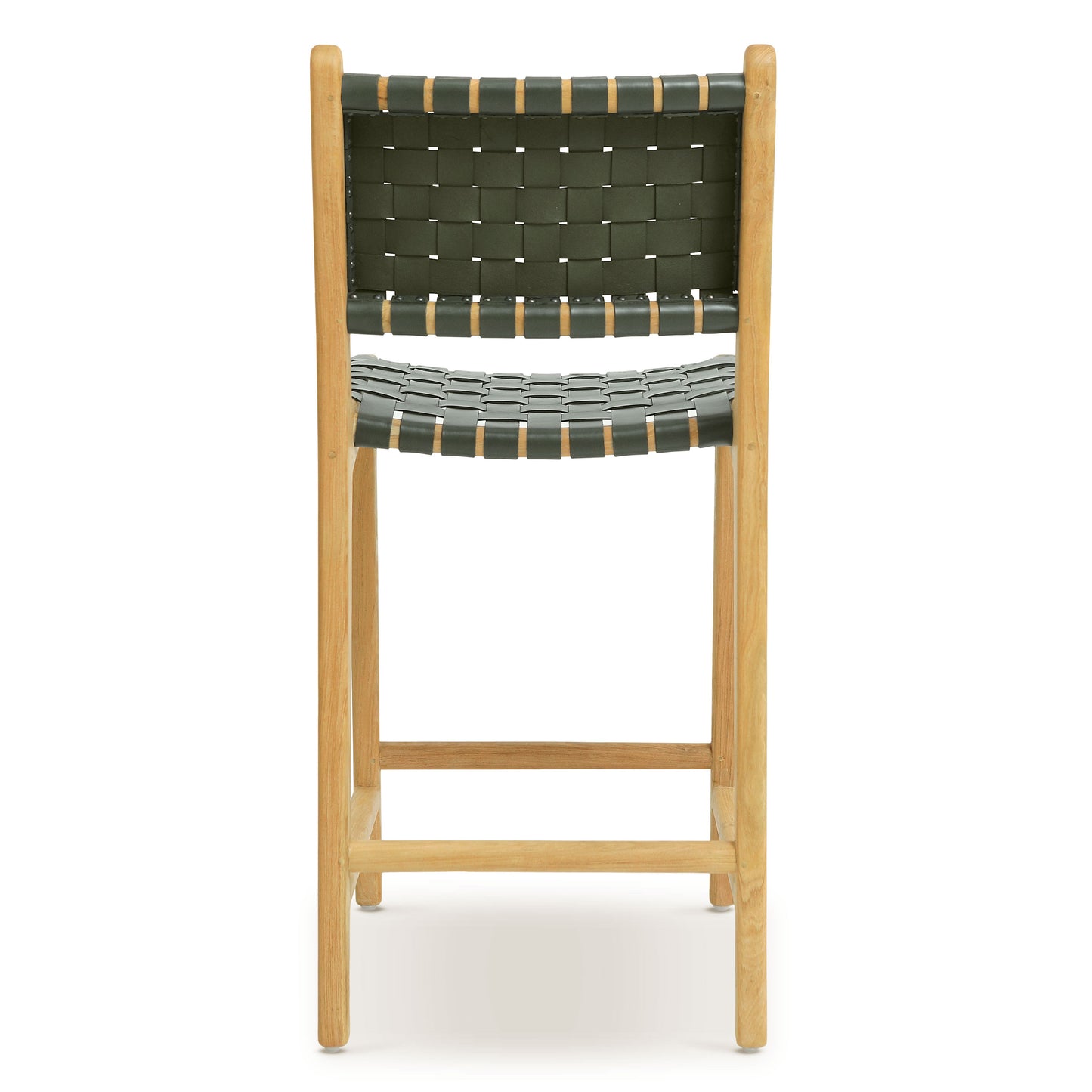 Banda Teak & Woven Leather Counter Height Stool | Hunter Green