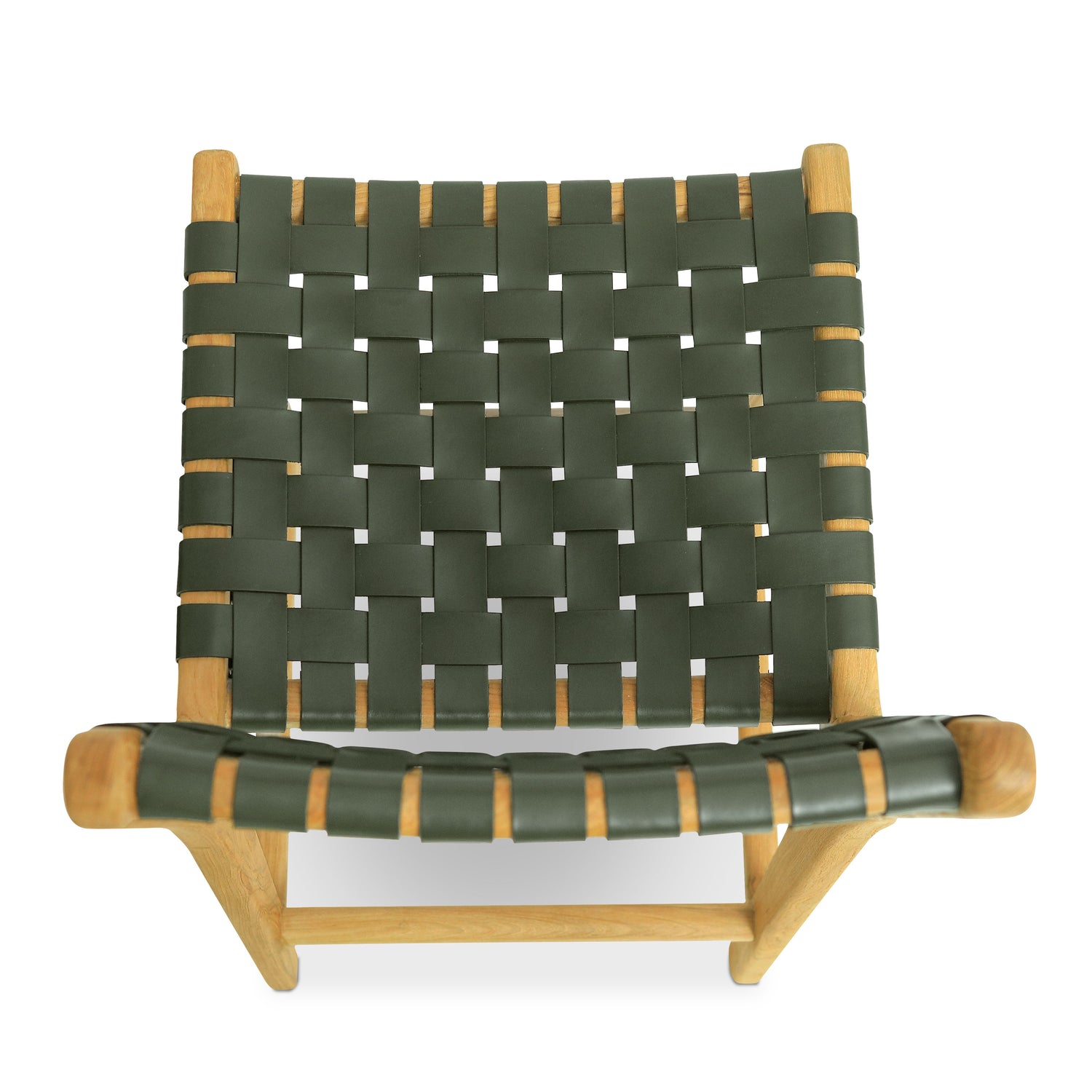 Banda Teak & Woven Leather Counter Height Stool | Hunter Green 