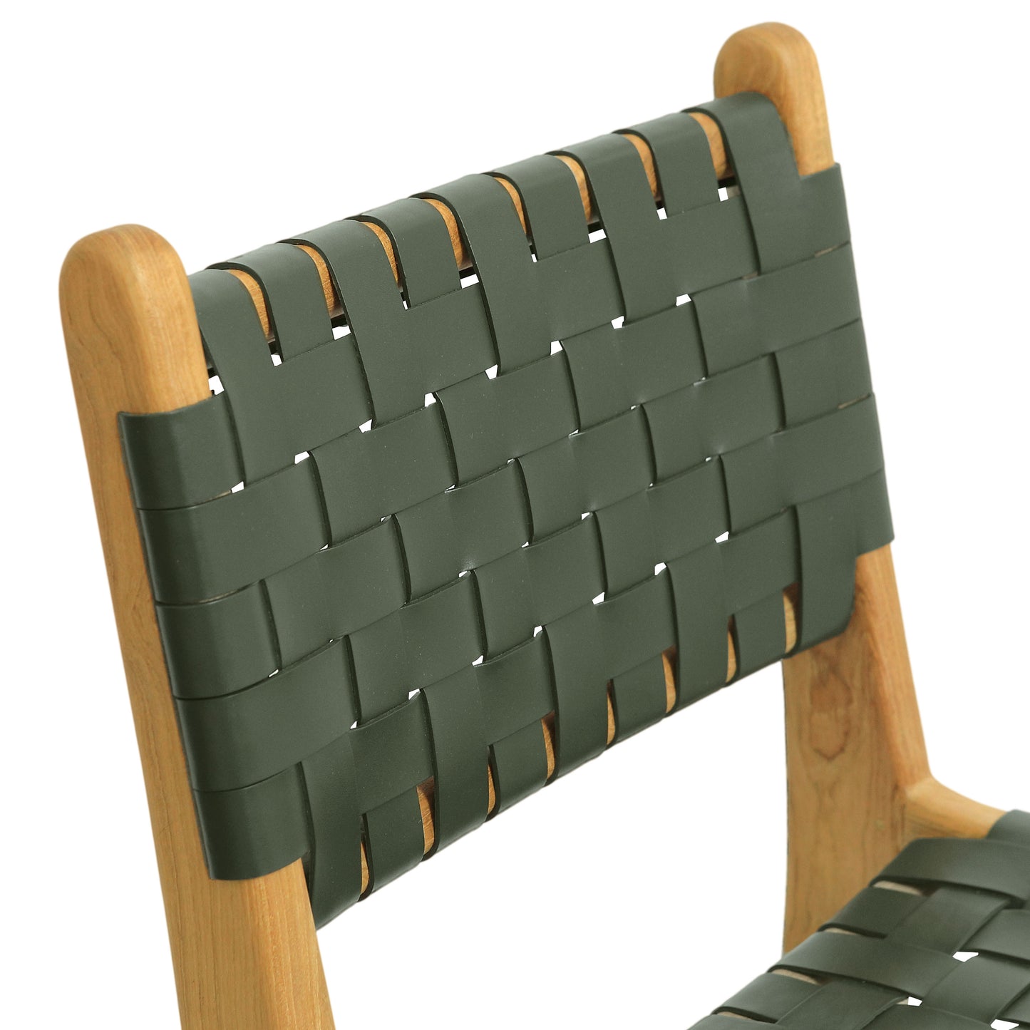 Banda Teak & Woven Leather Counter Height Stool | Hunter Green