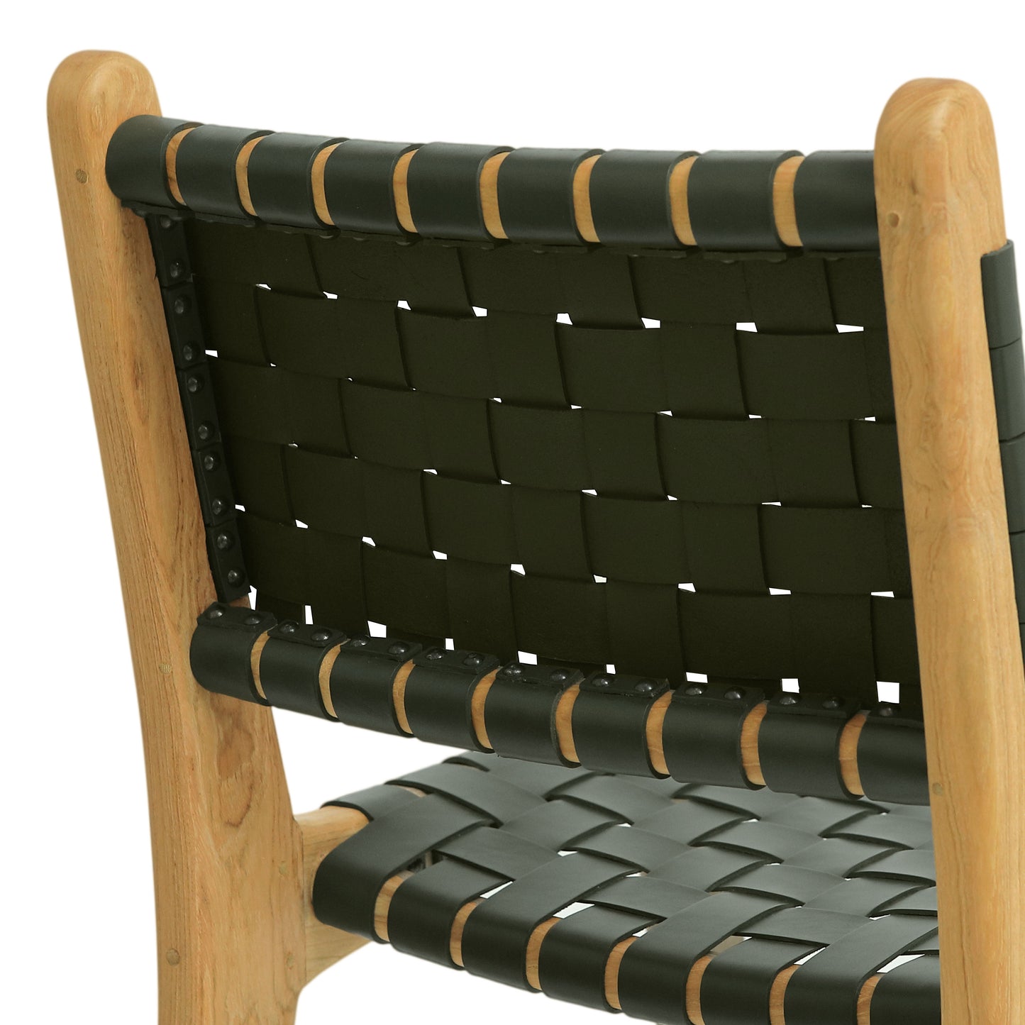 Banda Teak & Woven Leather Counter Height Stool | Hunter Green