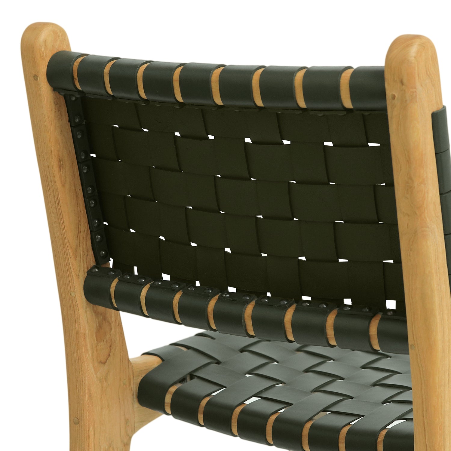 Banda Teak & Woven Leather Counter Height Stool | Hunter Green 