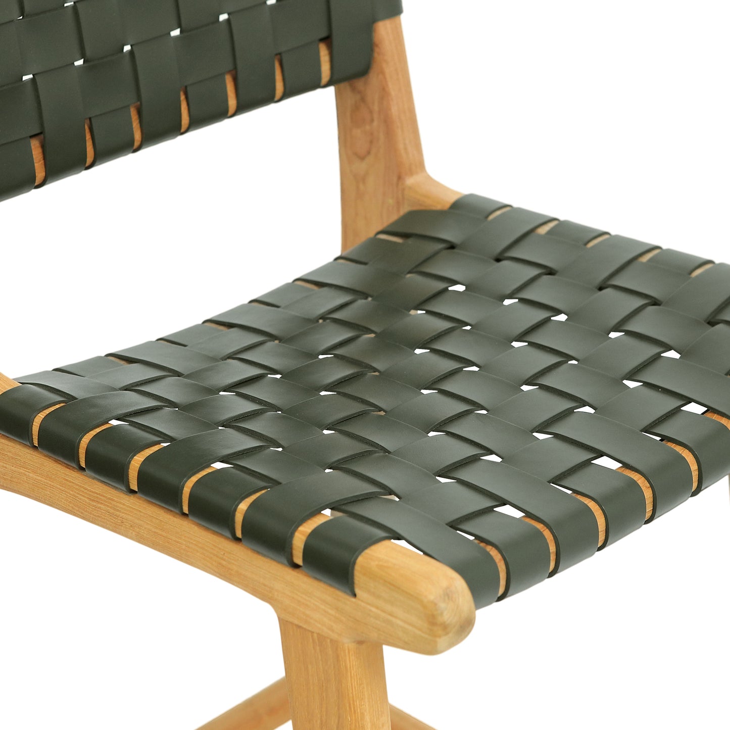 Banda Teak & Woven Leather Counter Height Stool | Hunter Green