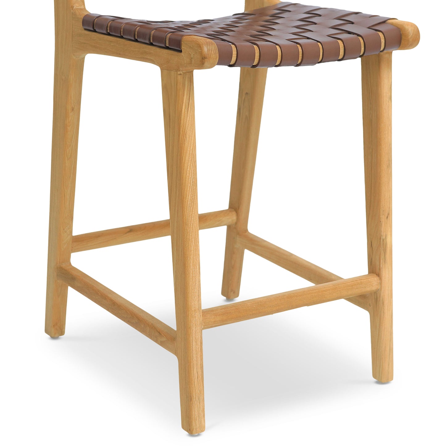 Banda Teak & Woven Leather Counter Height Stool | Molten Brown