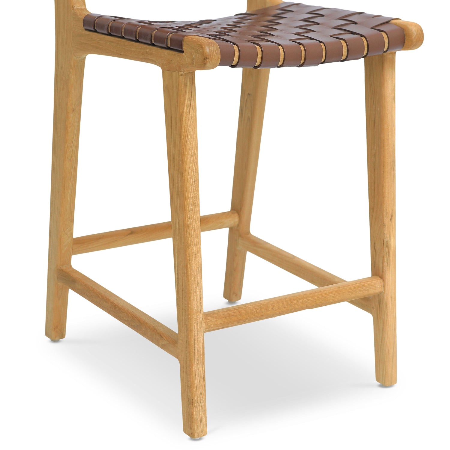 Banda Teak & Woven Leather Counter Height Stool | Molten Brown 