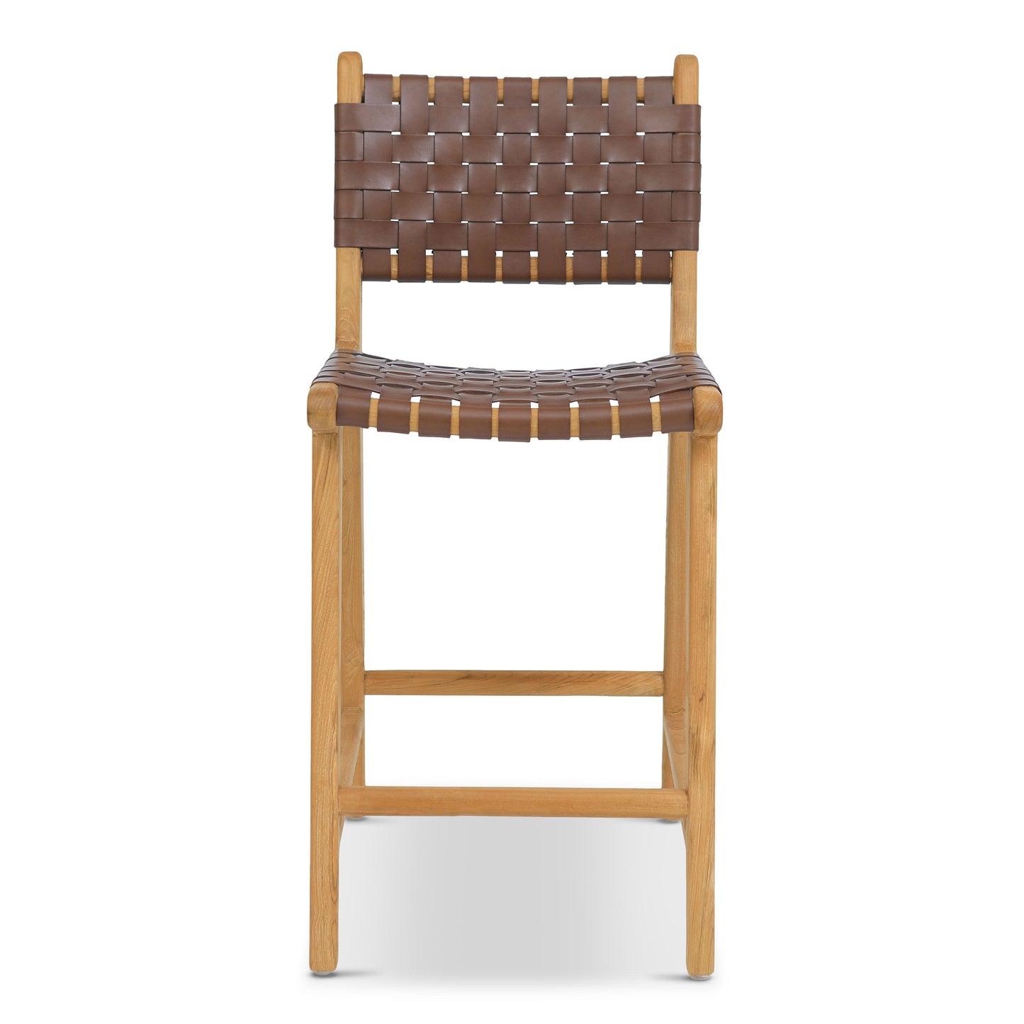 Banda Teak & Woven Leather Counter Height Stool | Molten Brown