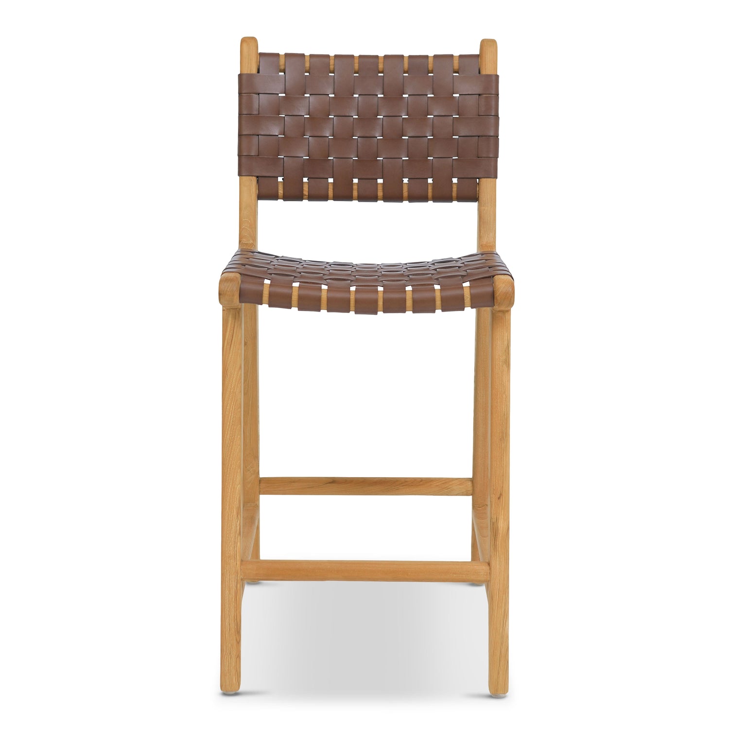 Banda Teak & Woven Leather Counter Height Stool | Molten Brown 