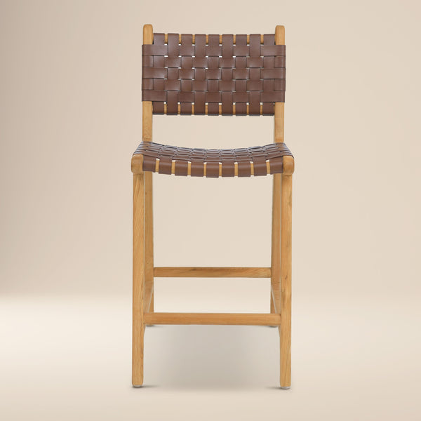 Banda Teak & Woven Leather Counter Height Stool | Molten Brown