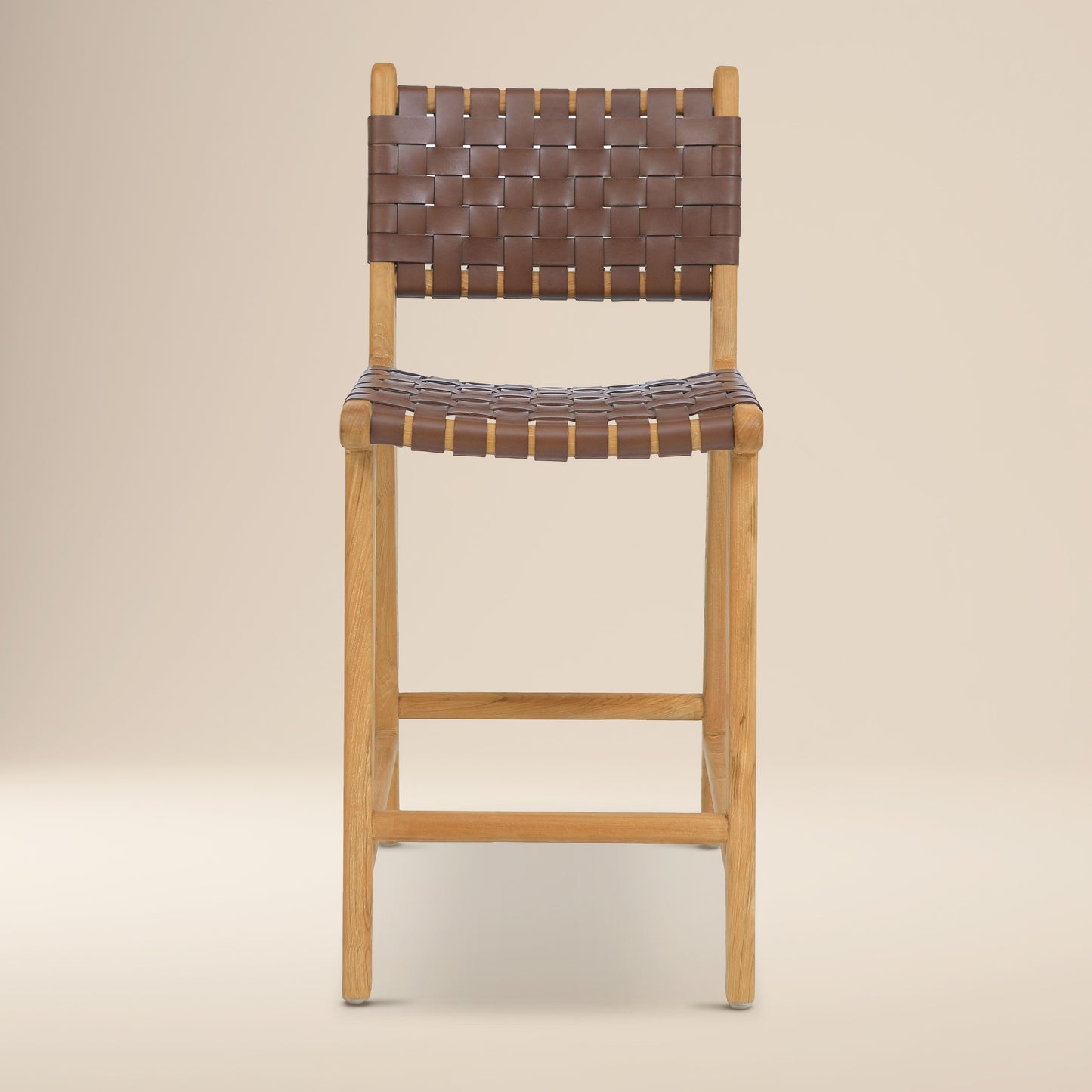 Banda Teak & Woven Leather Counter Height Stool | Molten Brown